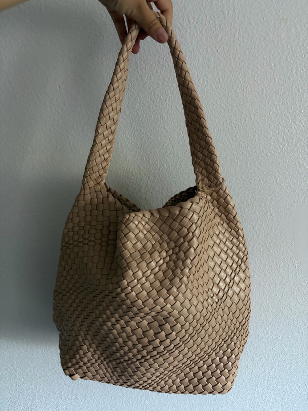 Woven Shoulder Tote Bag in Beige